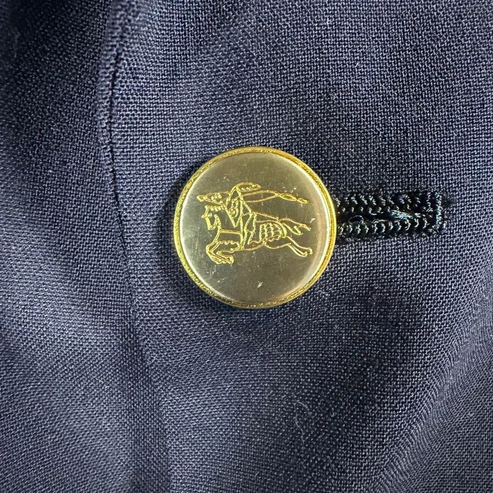 Vintage Burberrys Navy Blue Wool Blazer With Gold Buttons Size 40L Made in USA